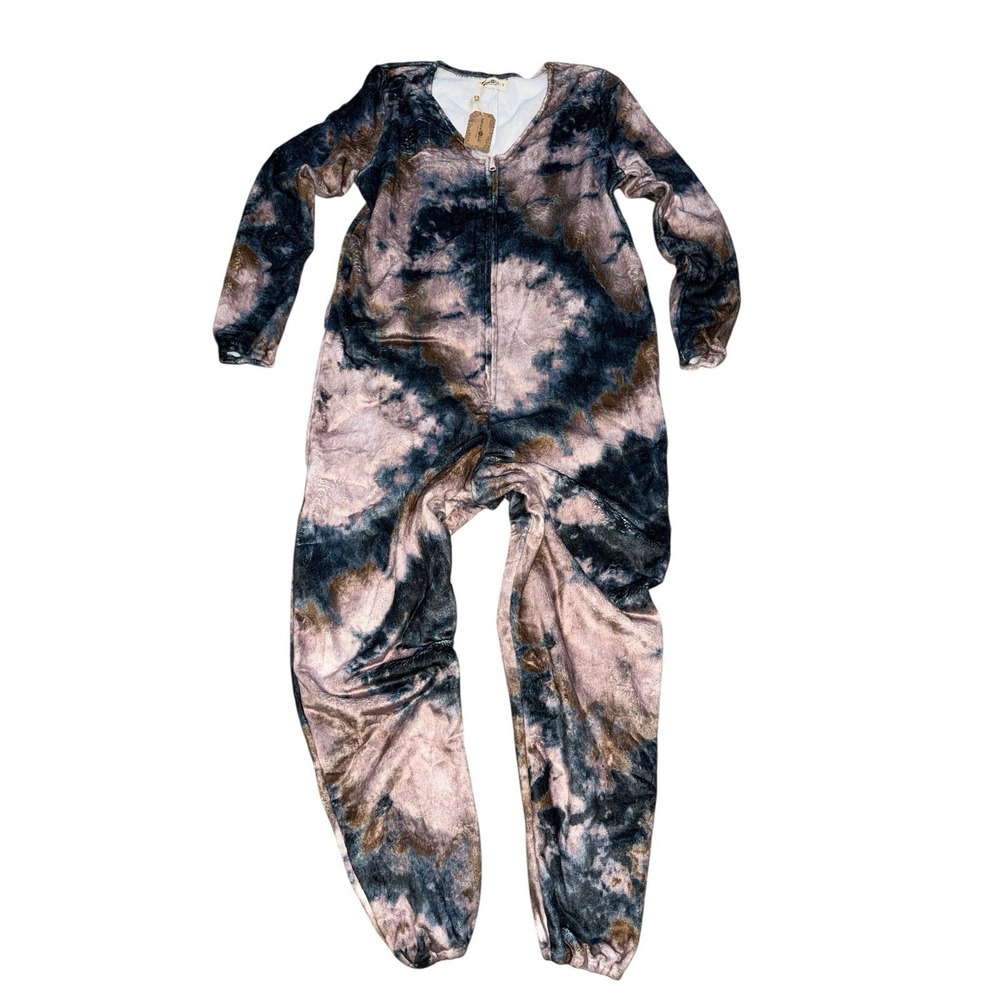 New Natural Life Pajamas Jumpsuit Sz S Tie-Dye Fleece One Piece Loungewear Cozy